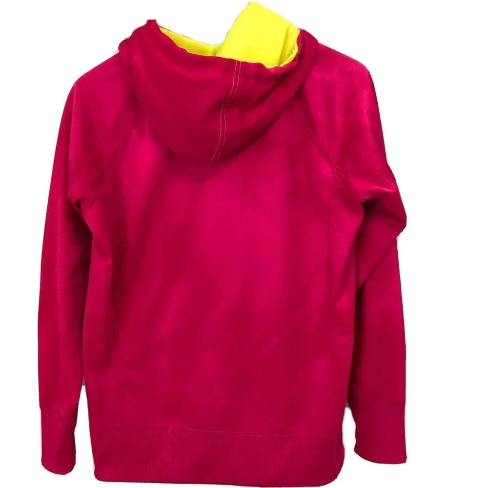 Reebok Womens Sweater Sz Medium Hot Pink Hoodie Pullover Neon Yellow Active Top - Picture 3 of 9